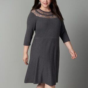 Vince Camuto Gray Lace Neck Sweater Dress M